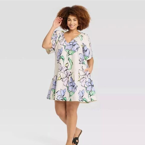 Women's Flutter Short Sleeve Mini Poplin Dress - A New Day - Picture 1 of 5